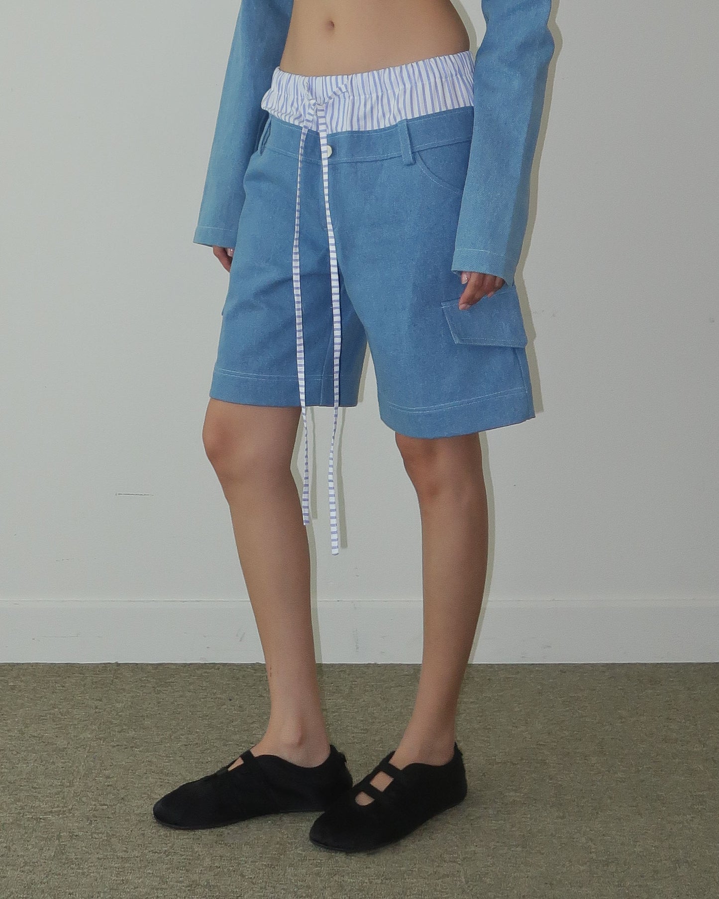 Layered denim shorts