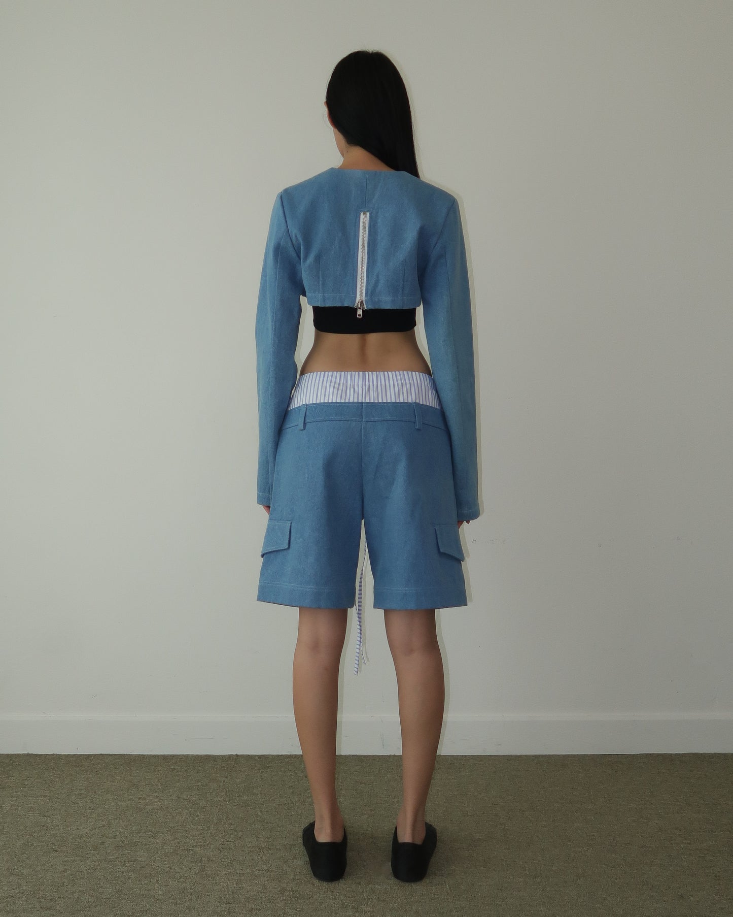 Layered denim shorts
