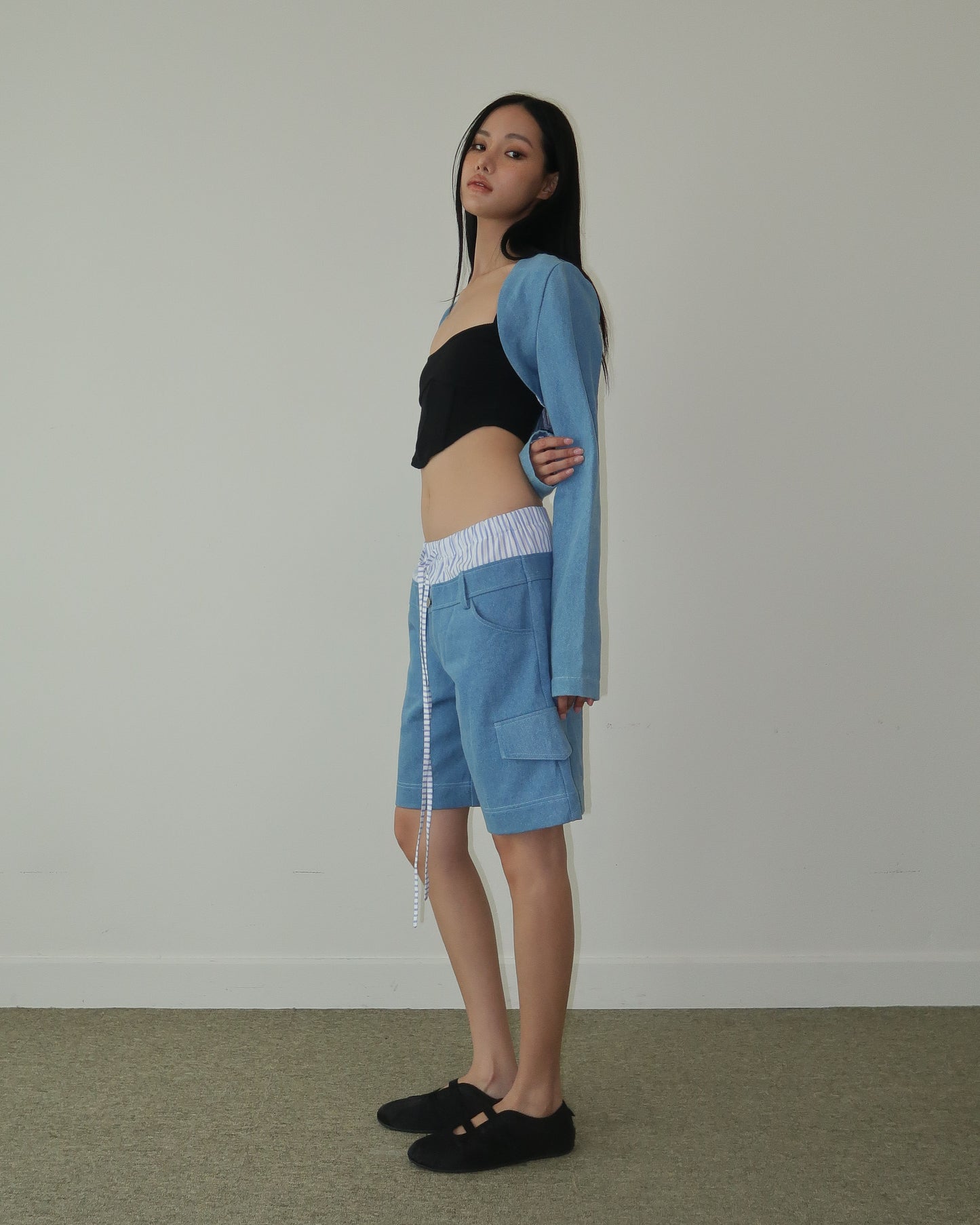 Layered denim shorts