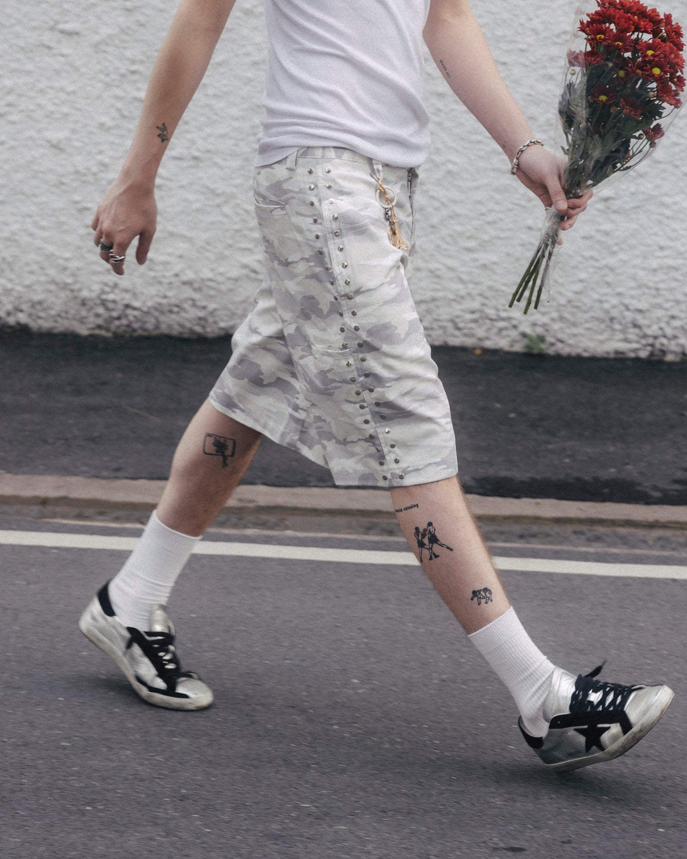 Studded chino work jorts