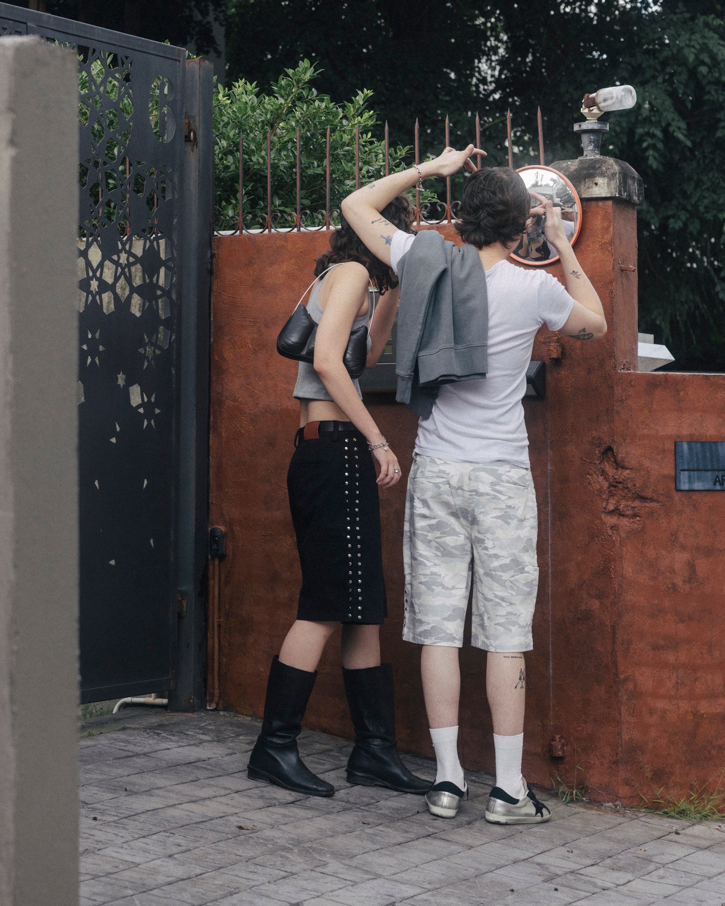 Studded chino work jorts