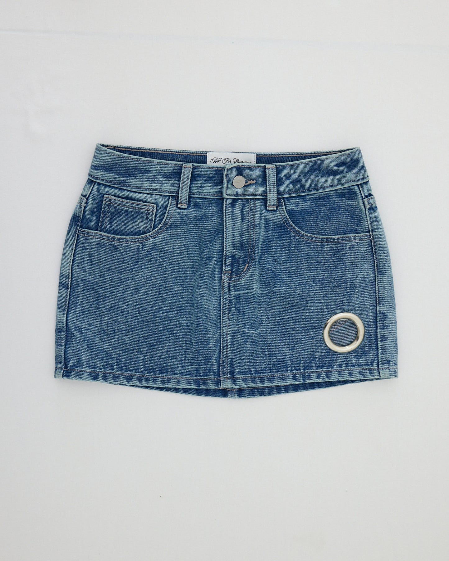 NOT FOR EVERYONE x PICCORO - Eyelet denim mini skirt